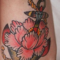 Anchor with petals coloured tattoo