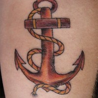 Rusty anchor cross coloured tattoo