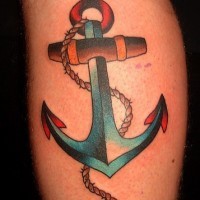 Classic steel anchor tattoo in colour
