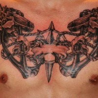 Large sailing theme art tattoo on chest