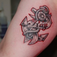 Tatuaje Ancla de Steampunk con el nombre Ray