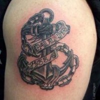 Masculine anchor tattoo with name on it