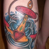 Mexican style anchor with heart tattoo on foot