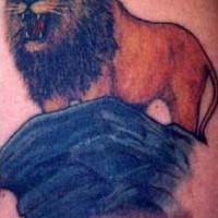 Realistic mufasa lion coloured tattoo