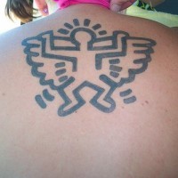 Minimalistic tribal angel tattoo on back