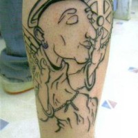 Angel in chillout tattoo on leg