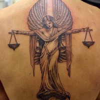 Angel of justice tattoo on back