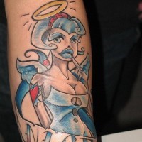 Sexy angel tattoo in colour