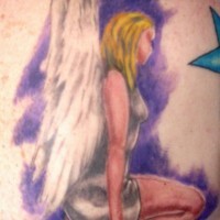 Erotic female angel coloured tattoo