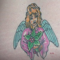 Tatuaggio angela con mazzo di fiori