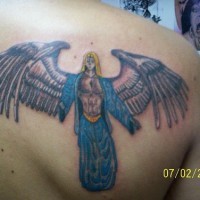 Male angel in blue clothes tattoo