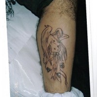 Angemon tatouage de digimon univers sur la jambe
