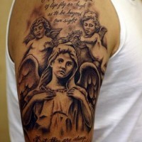 Angel and cherubs tattoo on shoulder