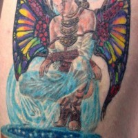 Colorful female angel warrior tattoo