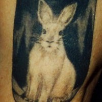 Tatuaggio realistico coniglio bianco sul fondo nero