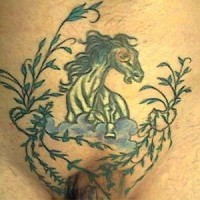 Horse tattoo on pubis