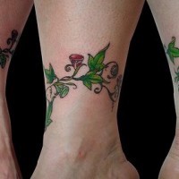 Tattoo von einer  Pflanze mit säftigen Blättern in der Knöchelgegend
