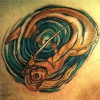 Tattoo with mermaid and swirl