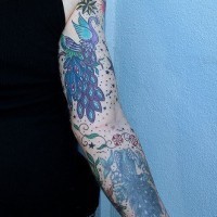 Magic blue bird sleeve tattoo