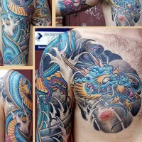 Yakuza-Stil Tattoo mit blauem Drachen
