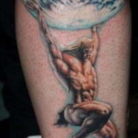Bein Tattoo, Atlas, Titan hält Planeten auf die Knie