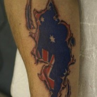 Australian flag under skin rip tattoo