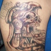 Aztec stylized dead man tattoo