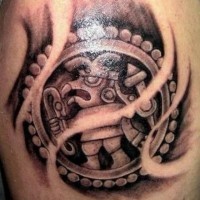 Realistic aztec deity tattoo