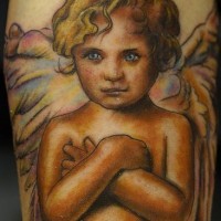 Baby cherub colourful tattoo