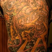 Manticore with amazing background large tattoo