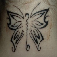 Tribal butterfly tattoo on neck