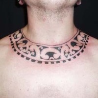 Tribal pattern tattoo around neck