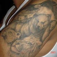 Tatuaje oso, leon y puma en naturaleza
