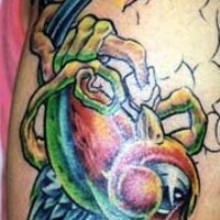 Angry one eyed bird tattoo in colour