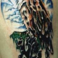 Le tatouage d'aigle avec un serpent dans les griffes avec un paysage