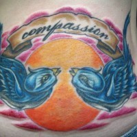 Tatuaje de dos aves, sol, compasión