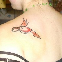 Minimalistic red bird tattoo