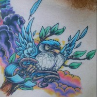 Blue bird with key in claw