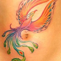 Großartiger Feuervogel Tattoo am Bauch