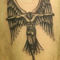 Crucified black angel tattoo