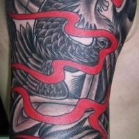 Black phoenix with red stripe artwork tattoo