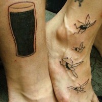 Beer and mosquitoes black ink tattoo