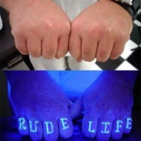 Rude life uv ink knuckles tattoo