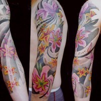 Asian style flower sleeve tattoo