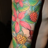 Üppige bunte Blumen Ärmel Tattoo