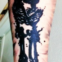Kissing skeletons black ink tattoo