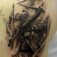 Wrathful crusader with sword tattoo