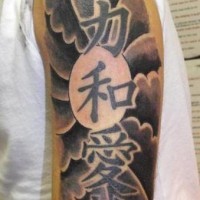 Japanese writings tattoo on arm