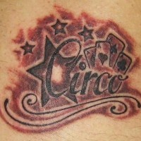 Stars and aces name tattoo in black