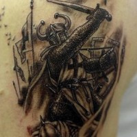 Le tatouage de guerrier croisé avec une épée à l'encre noir